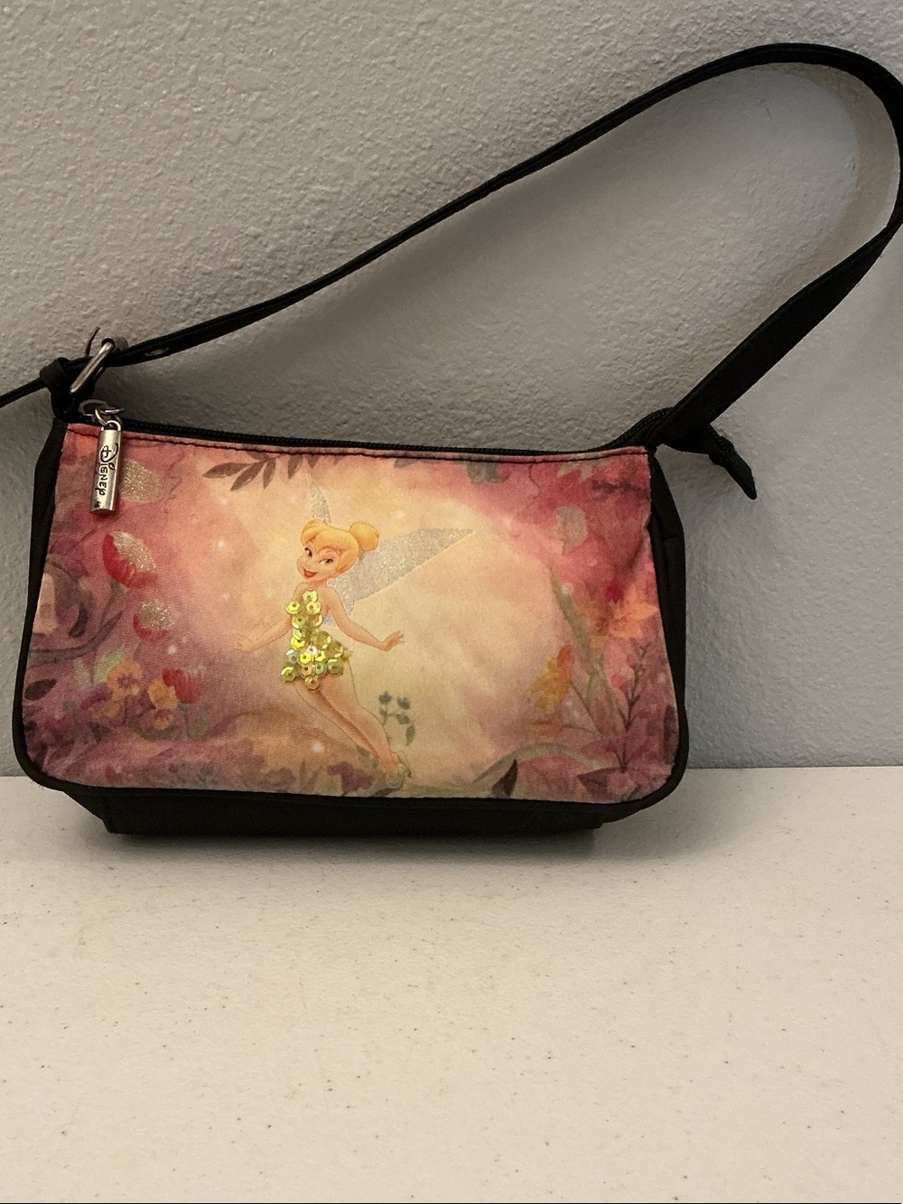 Disney Tinker Bell Pink Floral Mini Baguette with Sequin Detail